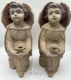 Antique/Vintage Rare-Large Paper Mache Angel Candle Holders/Jack O Lanterns