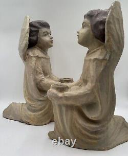 Antique/Vintage Rare-Large Paper Mache Angel Candle Holders/Jack O Lanterns