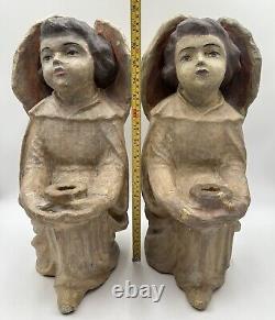 Antique/Vintage Rare-Large Paper Mache Angel Candle Holders/Jack O Lanterns