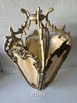 Antique Vintage Slag Panel Lamp Newel Post Bronze Statue Lantern Topper Type