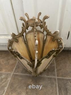 Antique Vintage Slag Panel Lamp Newel Post Bronze Statue Lantern Topper Type
