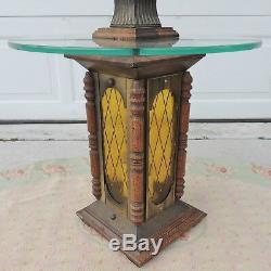 Antique/Vintage Spanish Revival Wood Stained Glass Lantern Table Floor Lamp 5172