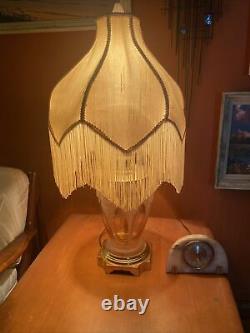 Antique Vintage Verlys Glass Crystal Art Deco Lamp Frosted Thistle Fringe Shade