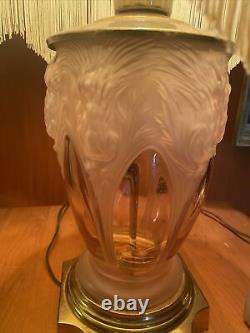 Antique Vintage Verlys Glass Crystal Art Deco Lamp Frosted Thistle Fringe Shade