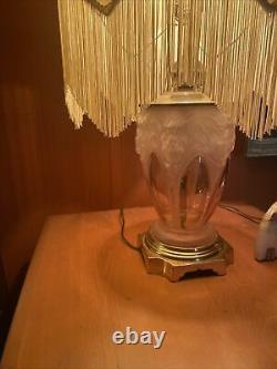 Antique Vintage Verlys Glass Crystal Art Deco Lamp Frosted Thistle Fringe Shade