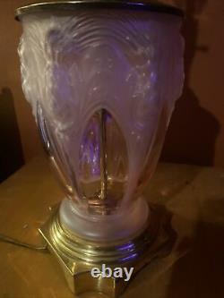 Antique Vintage Verlys Glass Crystal Art Deco Lamp Frosted Thistle Fringe Shade