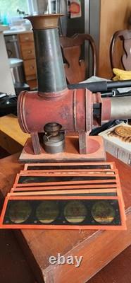 Antique Vintage Wiener Flachbrenner Magic Lantern Projector With SLIDES