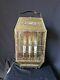 Antique Vintage brass and glass lantern table lamp with 3 lights inside