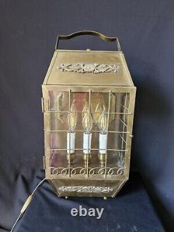 Antique Vintage brass and glass lantern table lamp with 3 lights inside