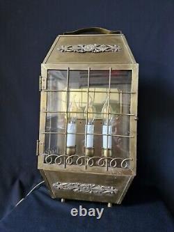 Antique Vintage brass and glass lantern table lamp with 3 lights inside