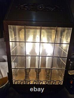 Antique Vintage brass and glass lantern table lamp with 3 lights inside