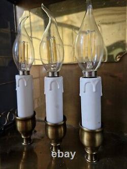 Antique Vintage brass and glass lantern table lamp with 3 lights inside