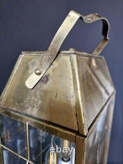 Antique Vintage brass and glass lantern table lamp with 3 lights inside