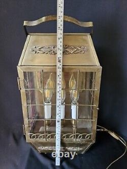 Antique Vintage brass and glass lantern table lamp with 3 lights inside
