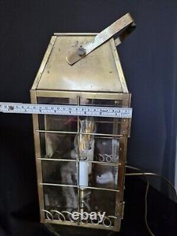 Antique Vintage brass and glass lantern table lamp with 3 lights inside