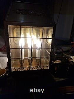 Antique Vintage brass and glass lantern table lamp with 3 lights inside