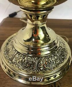 Antique Vtg Bradley Hubbard Brass Oil Lamp B&H Ornate Parlor Lantern, Converted
