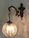 Antique Vtg Brass Czech Bohemian Cut Crystal Chandelier Lantern Sconce Wall Lamp