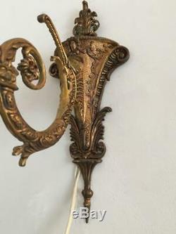 Antique Vtg Brass Czech Bohemian Cut Crystal Chandelier Lantern Sconce Wall Lamp