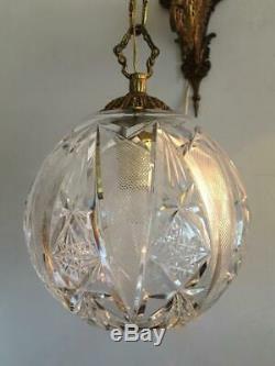 Antique Vtg Brass Czech Bohemian Cut Crystal Chandelier Lantern Sconce Wall Lamp