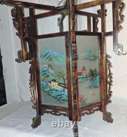Antique Vtg Chinese Asian Oriental Puzzle Box Style Glass Panel Palace Lantern