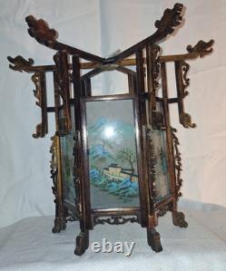 Antique Vtg Chinese Asian Oriental Puzzle Box Style Glass Panel Palace Lantern