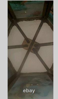 Antique Vtg Chinese Asian Oriental Puzzle Box Style Glass Panel Palace Lantern