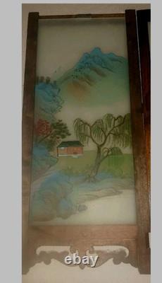 Antique Vtg Chinese Asian Oriental Puzzle Box Style Glass Panel Palace Lantern
