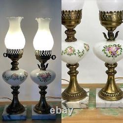 Antique Vtg Electric Oil Lamp PAIR Floral MCM Boudoir Victorian Art Deco Buffet