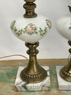 Antique Vtg Electric Oil Lamp PAIR Floral MCM Boudoir Victorian Art Deco Buffet