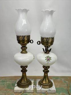 Antique Vtg Electric Oil Lamp PAIR Floral MCM Boudoir Victorian Art Deco Buffet