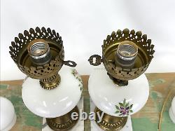 Antique Vtg Electric Oil Lamp PAIR Floral MCM Boudoir Victorian Art Deco Buffet