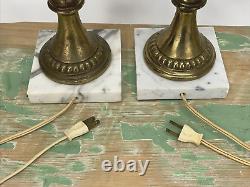 Antique Vtg Electric Oil Lamp PAIR Floral MCM Boudoir Victorian Art Deco Buffet