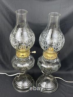 Antique Vtg Electric Oil Lamp PAIR Victorian Art Deco Clear Glass Buffet Boudoir