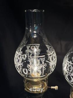 Antique Vtg Electric Oil Lamp PAIR Victorian Art Deco Clear Glass Buffet Boudoir