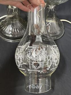 Antique Vtg Electric Oil Lamp PAIR Victorian Art Deco Clear Glass Buffet Boudoir