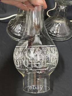 Antique Vtg Electric Oil Lamp PAIR Victorian Art Deco Clear Glass Buffet Boudoir