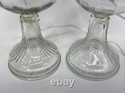 Antique Vtg Electric Oil Lamp PAIR Victorian Art Deco Clear Glass Buffet Boudoir