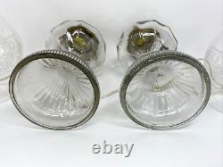 Antique Vtg Electric Oil Lamp PAIR Victorian Art Deco Clear Glass Buffet Boudoir