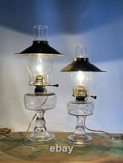 Antique Vtg Electric Oil Lamp Pair Farmhouse Nautical Deco Glass Buffet Boudoir