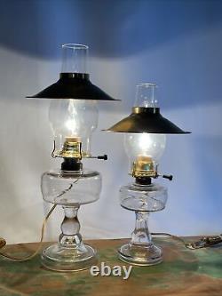 Antique Vtg Electric Oil Lamp Pair Farmhouse Nautical Deco Glass Buffet Boudoir