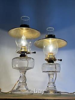 Antique Vtg Electric Oil Lamp Pair Farmhouse Nautical Deco Glass Buffet Boudoir