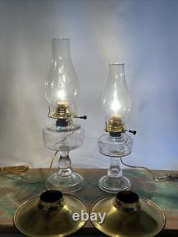 Antique Vtg Electric Oil Lamp Pair Farmhouse Nautical Deco Glass Buffet Boudoir