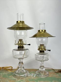 Antique Vtg Electric Oil Lamp Pair Farmhouse Nautical Deco Glass Buffet Boudoir