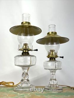 Antique Vtg Electric Oil Lamp Pair Farmhouse Nautical Deco Glass Buffet Boudoir