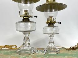 Antique Vtg Electric Oil Lamp Pair Farmhouse Nautical Deco Glass Buffet Boudoir