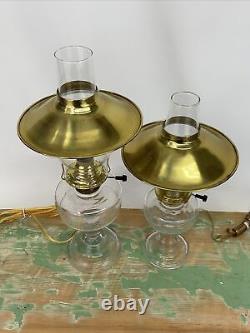 Antique Vtg Electric Oil Lamp Pair Farmhouse Nautical Deco Glass Buffet Boudoir