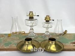 Antique Vtg Electric Oil Lamp Pair Farmhouse Nautical Deco Glass Buffet Boudoir