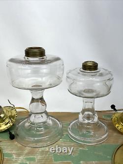 Antique Vtg Electric Oil Lamp Pair Farmhouse Nautical Deco Glass Buffet Boudoir