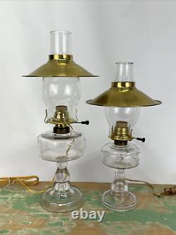 Antique Vtg Electric Oil Lamp Pair Farmhouse Nautical Deco Glass Buffet Boudoir